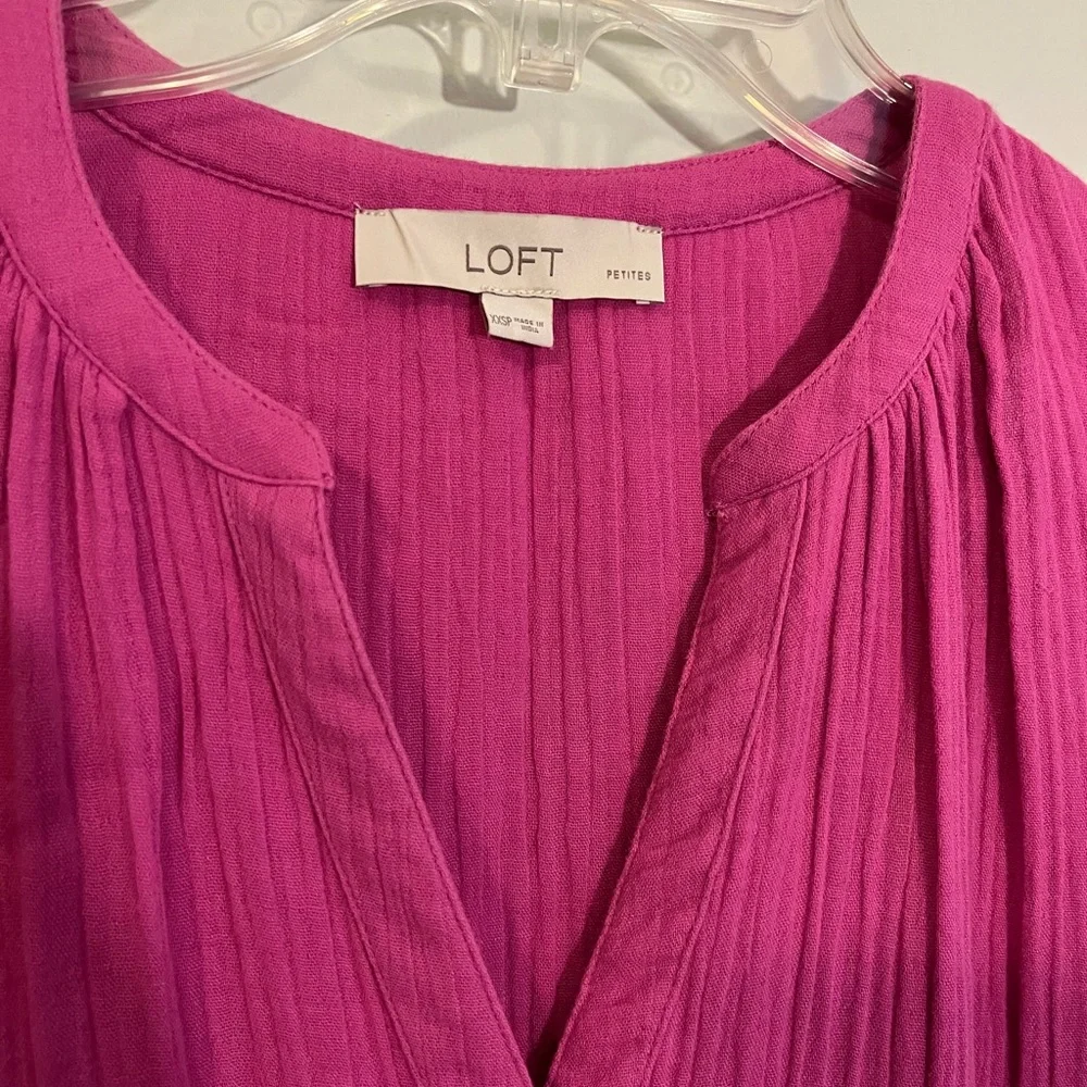 LOFT Bright Fuchsia Tiered Midi Dress - Picture 4 of 7